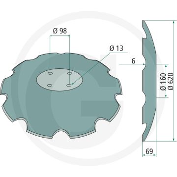 Eggeschijf getand - 620x6 mm, 10 tanden, köckerling