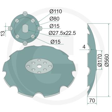 Eggeschijf getand, Ø: 560 x 4 mm - 10 tanden, 8 boringen