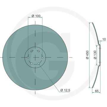 Holle schijf glad - buiten-Ø 450mm, dikte 5mm, gatafstand-Ø 100mm, 6 boringen