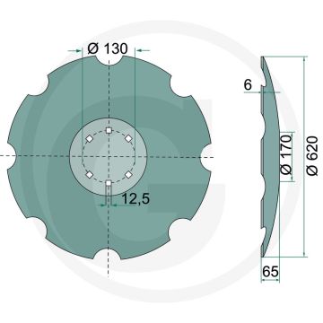Eggeschijf getand, met plat bevestigingsvlak - 620mm buiten-Ø, 8 tanden, lemken