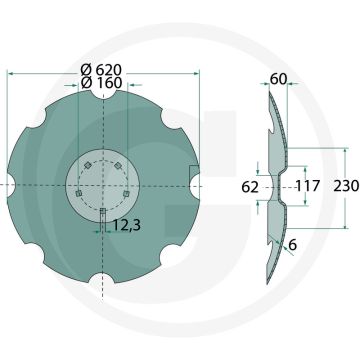 Eggeschijf getand - Ø 620 mm, 8 tanden, lemken, 5 boringen