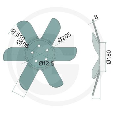 Spadeschijf rechts, Ø: 510 x 8 mm, 5-gaats - 6 tanden