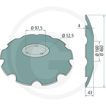Schijfkouter getand - buiten-Ø: 460mm, dikte: 4mm, aantal tanden: 9