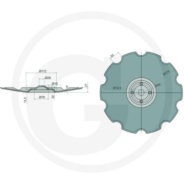 Eggeschijf Ø 470 x 5 mm, steekcirkel: 98 mm, aantal tanden: 10 - getand, 470 x 5 mm
