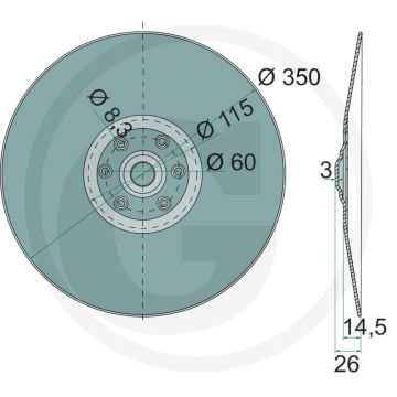 Schijfkouter 350 x 3 mm - glad - gatafstand-Ø 60mm