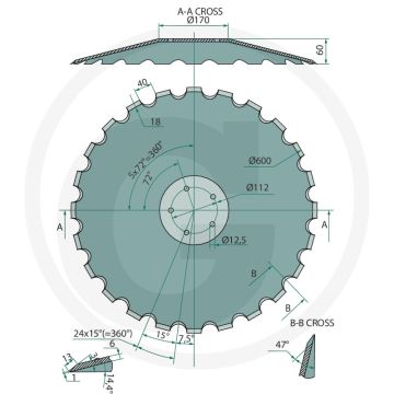 Eggeschijf getand, Ø: 600 x 6 mm - 20 tanden