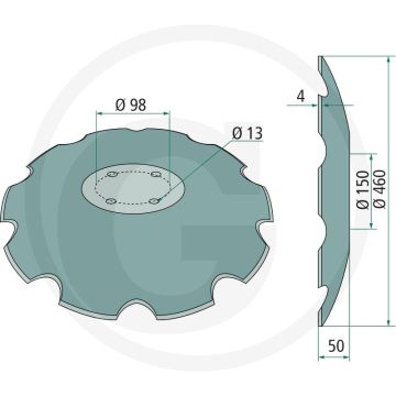 Eggeschijf 460mm getand 9 tanden 4 gaten 13mm