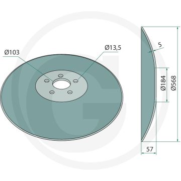 Eggeschijf - glad, 568mm buiten-Ø, 5mm dikte, 5 boringen