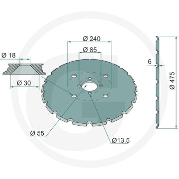 Schijf getand, Ø: 475 x 6 mm - 15 tanden