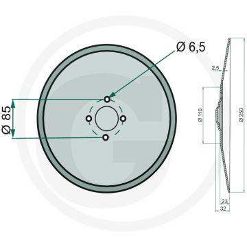 Schijf glad, Ø: 250 x 2,5 mm - buiten-Ø: 250mm