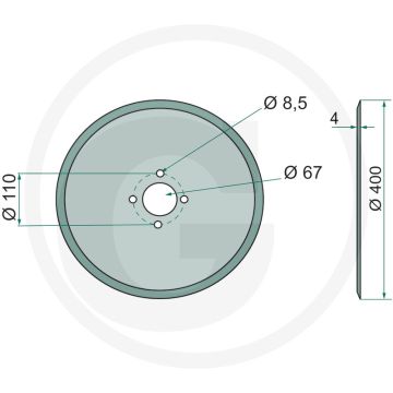 Zaaischijf oude uitvoering zonder verzonken gat glad, Ø: 400 x 4 mm - gatafstand-Ø: 110 mm
