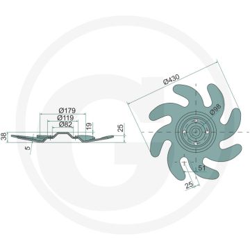 Schijf rechts, ster, Ø: 430 x 5 mm - 8 tanden