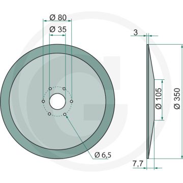 Schijf glad, Ø: 350 x 3 mm, zonder lager - buiten-Ø: 350mm