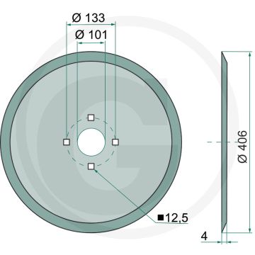 Zaaischijf 406 x 4 mm - glad - 4 boringen - Ø 133 mm
