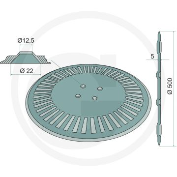 Schijfkouter gegolfd, Ø: 500 x 5 mm, 20” - gatafstand-Ø: 100 mm