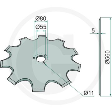 Schijfkouter getand, Ø: 560 x 5 mm, 20” - aantal tanden: 10