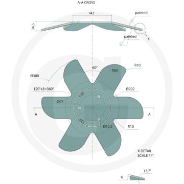 Spadeschijf rechts, 3-gaats - ster, 380x6mm