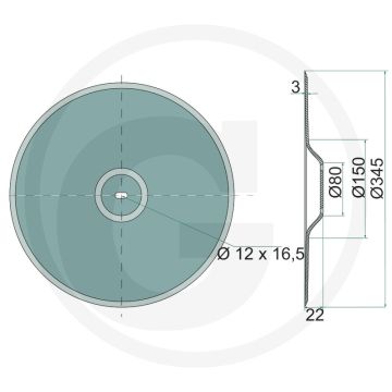 Schijfkouter glad, Ø: 345 x 3 mm - buiten-Ø: 345mm, dikte: 3mm, borings-Ø: 12 x 16,5mm