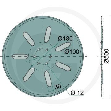 Disque à boulons lisse - Ø extérieur : 500mm, épaisseur : 5mm, espacement des trous Ø : 100mm, perçage Ø : 12mm