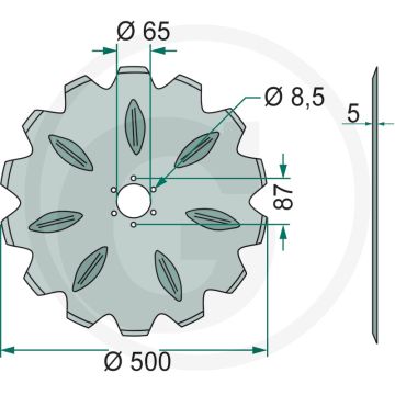 Disque de labour avec dents, Ø : 500 x 5 mm - 14 dents