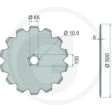 Kouterschijf getand, Ø: 500 x 5 mm - 10 tanden