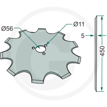 Schijfkouter getand, 15 tands, 18" - aantal tanden: 12