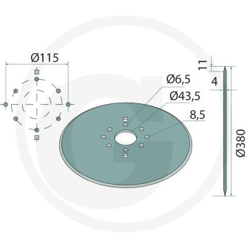 Schijf 380 x 4 mm, steek-Ø: 80 mm - aantal boringen: 8
