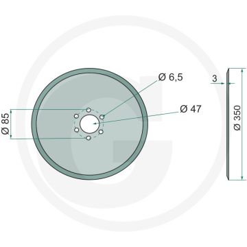 Zaaischijf Ø: 350 x 3 mm, steek-Ø: 85 mm - 6 boringen