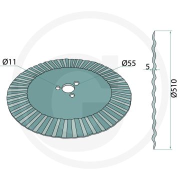 Coupleur à disque 510 x 5 mm ondulé - 510x5 mm, 3 trous, Ø 11 mm
