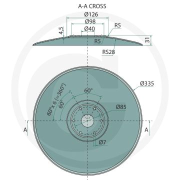 Eggeschijf glad markeur 335 x 4.5 - buiten-Ø: 335mm, dikte: 4,5mm, gatafstand-Ø: 85mm