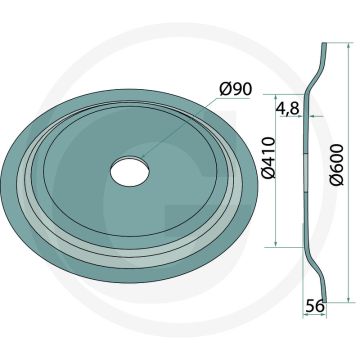 Dd-ring Ø: 600 x 4,8 mm - glad - 1 boorgat - buiging 56mm