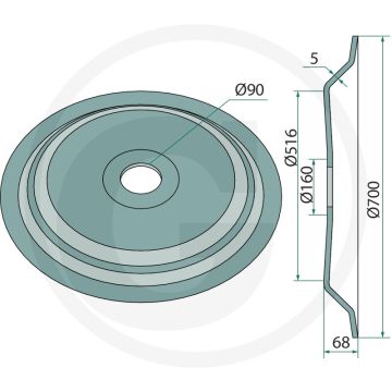 Dd-ring Ø: 700 x 5 mm - glad - buiging 68 mm