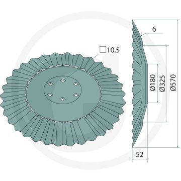 Cutterscheibe gewellt 570x6 mm Ø 22,4 inch 6 bohrungen