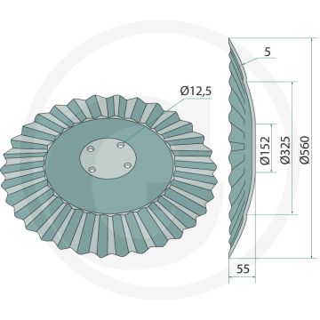 Razorscheibe Ø560x5 gewellt 32t 152mm Ø - grondbewerking & zaaitechniek