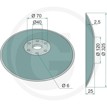 Markeurschijf Ø: 325 x 2,5 - glad - 6 boringen - 70mm gatafstand