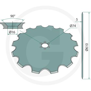 Kouterschijf Ø: 610 x 5 - getand, 14 tanden