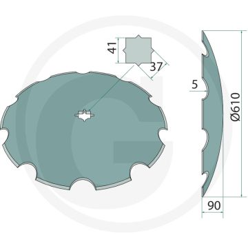 Tellerscheibe 610mm Ø, 5mm dikte, gezahnt, 10 tanden, 41/37mm - grondbewerking en zaaitechniek