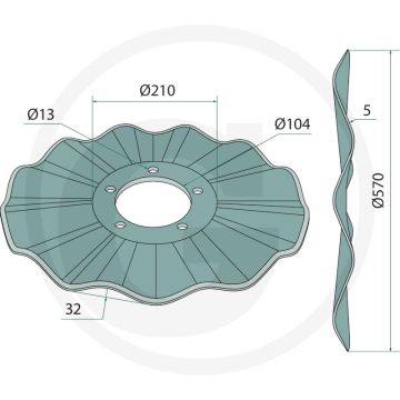 Wellscheibe 570mm buiten-Ø gewellt