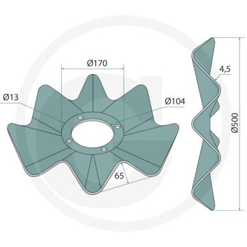 Wellscheibe 500mm gewellt 4,5mm dikte 8 assen