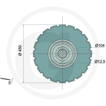 Eggeschijf 450mm getand 20 tanden 12,5mm 30mm bend