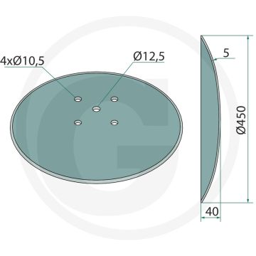Scheibe - Ø 450mm, dikte 5mm, glatt, gatafstand-Ø 120mm, 4 boringen