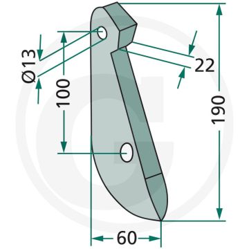Kouterpunt ad03 22mm 60x190mm