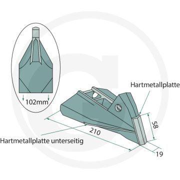 Schaarpunt vos-systeem 210 mm lengte