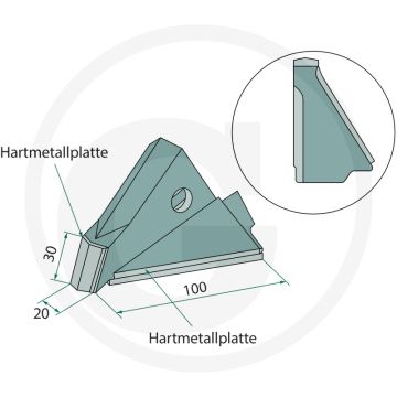 Schaarpunt, linker uitvoering - lengte: 100mm