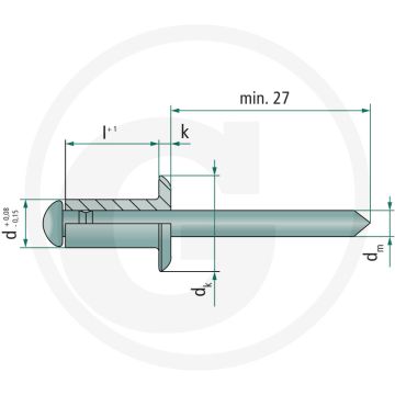Vpe 500 blindklinknagels met platte kop - type: sprinter - 6 x 16 mm