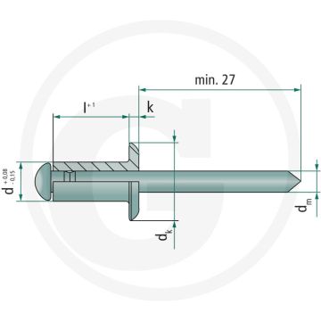 Vpe 250 blindklinknagels met platte kop - type: sprinter - 6 x 30 mm