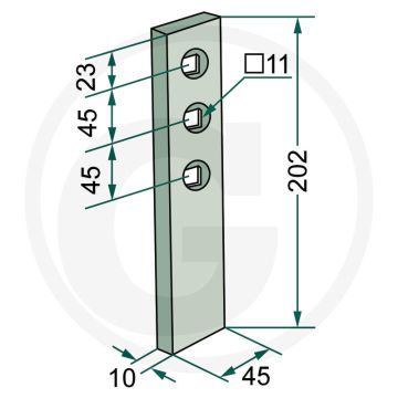 Slijtagehoeken recht - dikte 10mm, werkbreedte 45mm, lengte 202mm