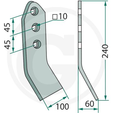 Slijtagehoek - afmetingen: 100x8mm, passende bouten: 18051-1025
