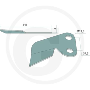 Afstrijker links - solitair, saphir, 3mm, 141mm, 2 gaten, Ø 12,5mm