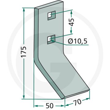 Slijtagehoek gebogen 70x10 mm werkbreedte dikte